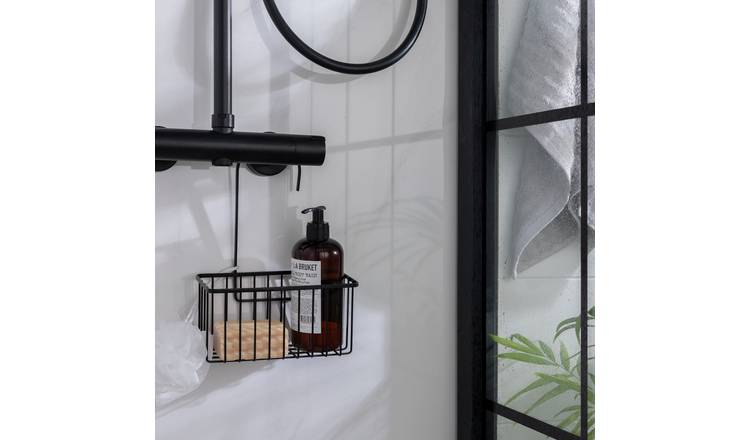 Argos Home black metal shower basket with hook - British product