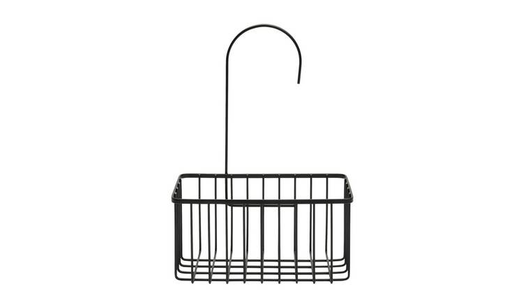 Argos Home black metal shower basket with hook - British product
