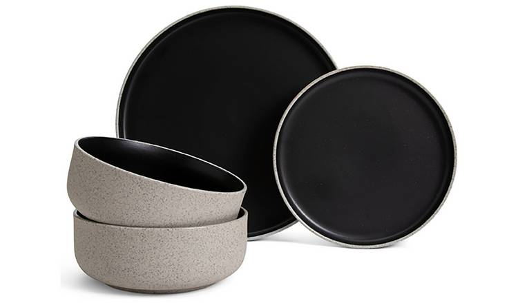 Habitat Raw Edge Speckle 12 Piece Dinner Set - Black GOODS Argos