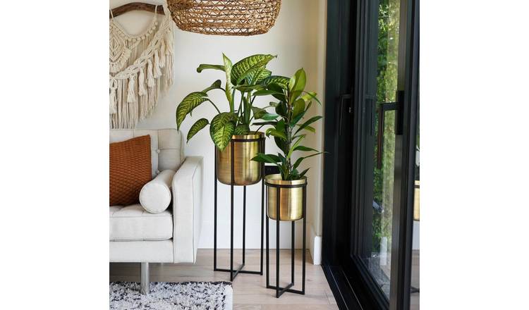 Ivyline Calla gold planter stand with 58cm height and 22cm diameter, UK version