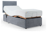 Grey single adjustable bed with memory foam mattress, imported from the UK