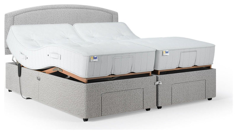 Mibed Superking adjustable bed with storage drawers in grey, imported from the UK