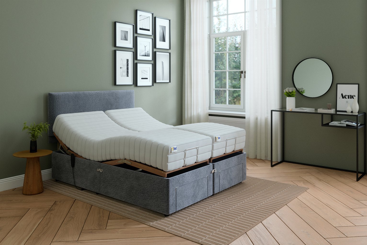 Mibed superking adjustable bed and mattress grey, imported from the UK