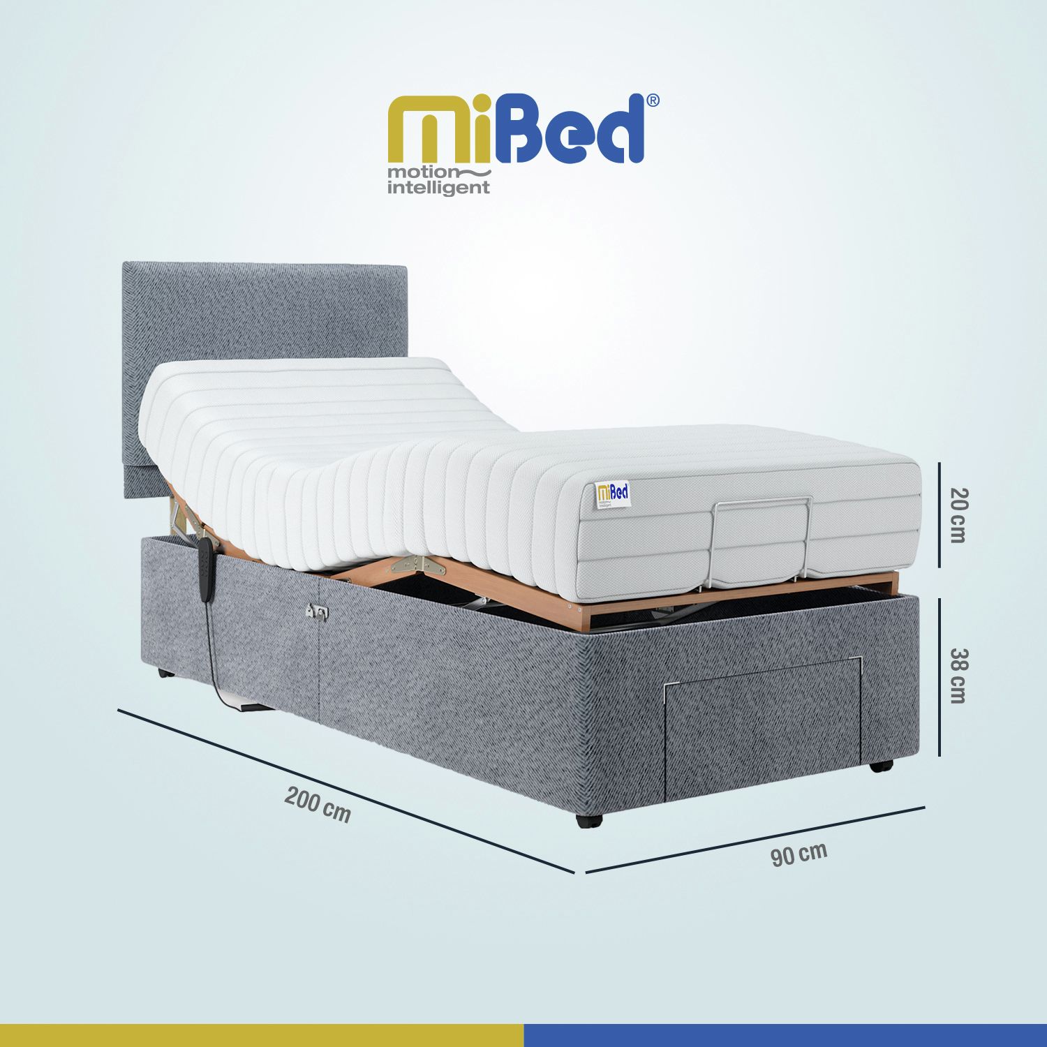 Mibed Single Adjustable Bed with Mattress Grey, imported from the UK