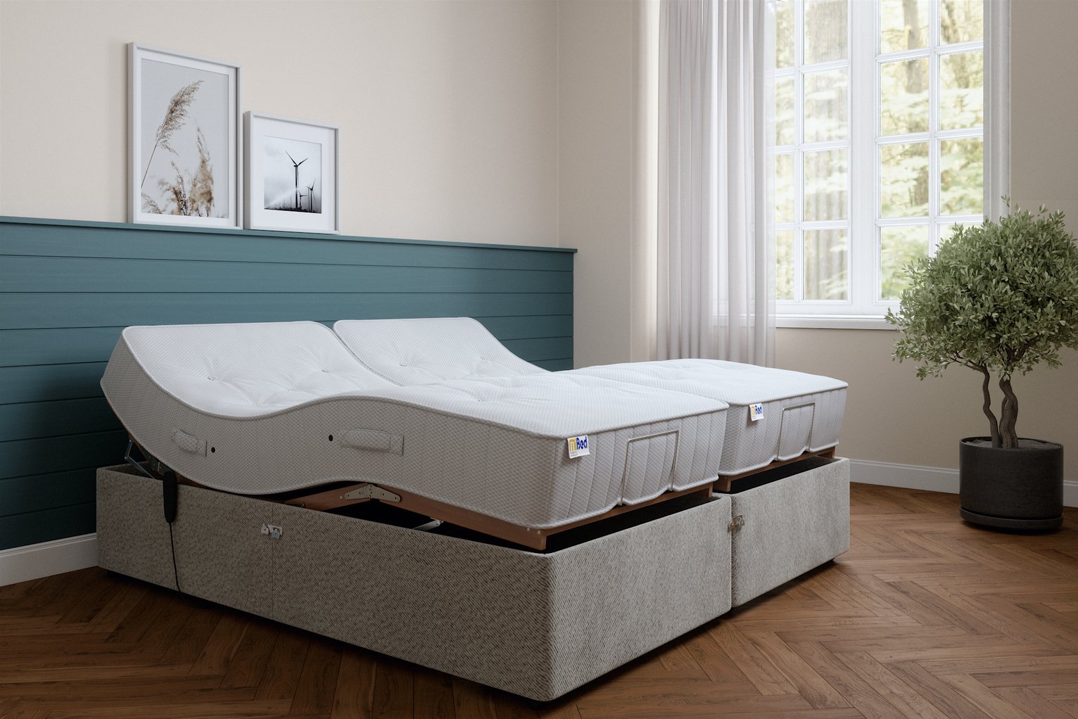 Mibed superking adjustable bed and mattress set in grey, imported from the UK