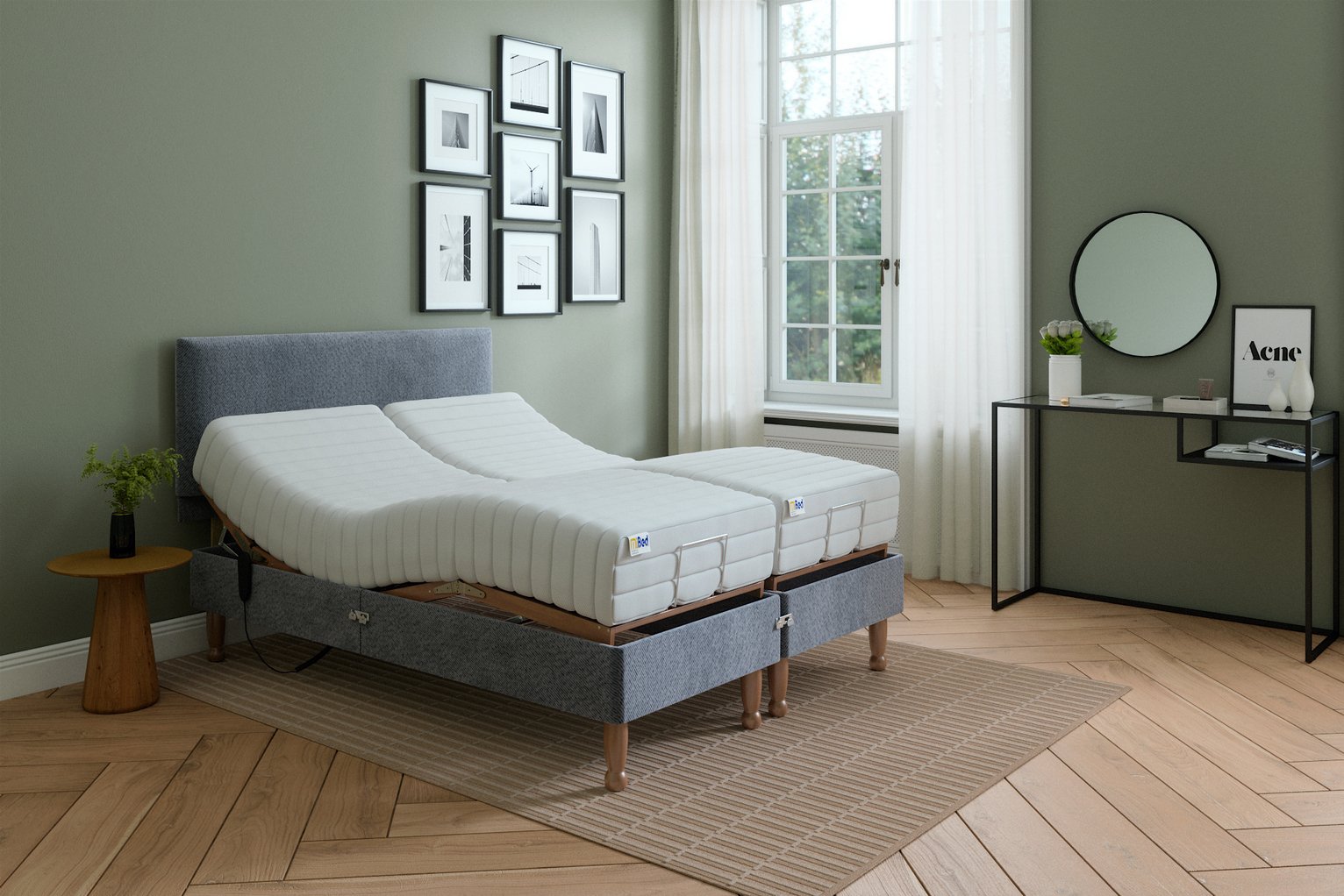 Mibed Adjustable Bed with Mattress Grey Kingsize, imported from the UK