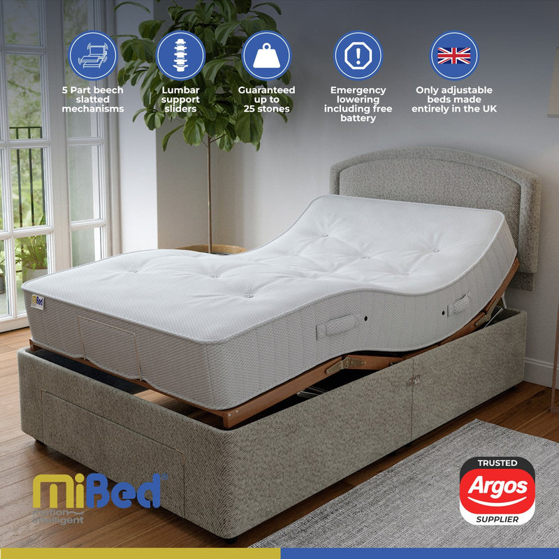 Mibed Small Double Adjustable Bed with Storage Drawer and Mattress in Grey, imported from the UK