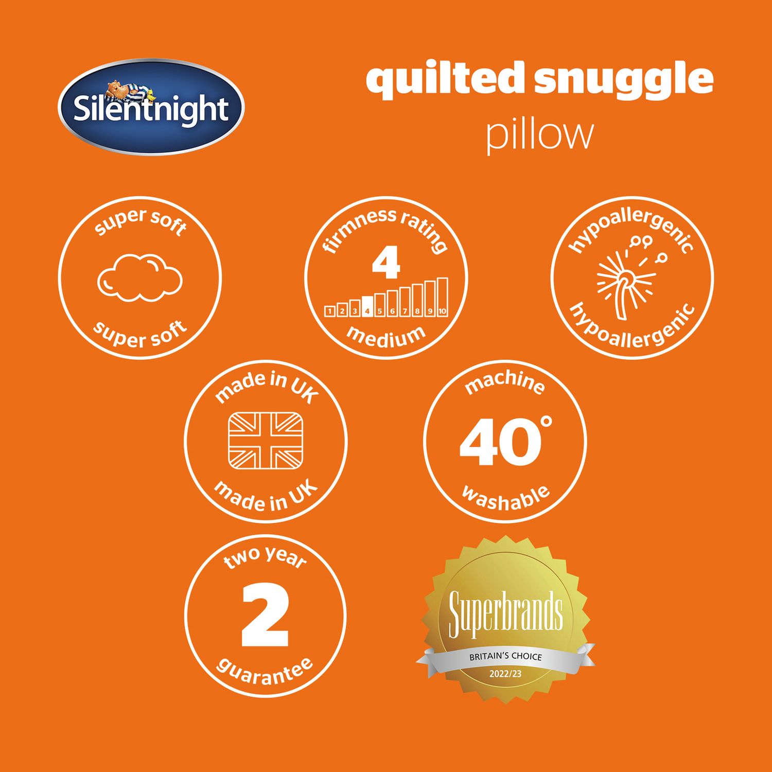 Silentnight Quilted Snuggle Hollowfibre Soft Pillow L76 x W48cm (British brand)