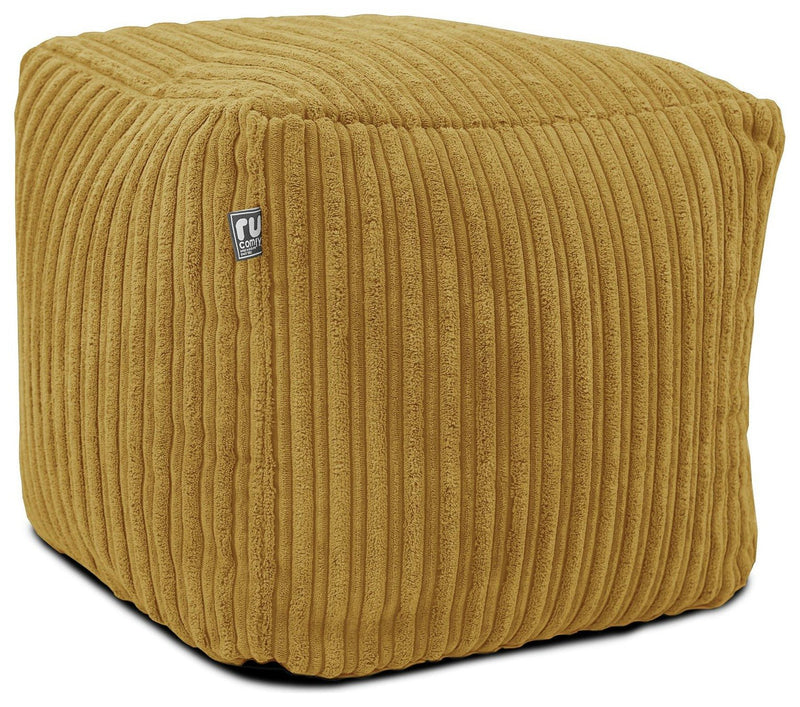 rucomfy Jumbo Cord Cube Bean Bag Mustard 38cm, imported from the UK