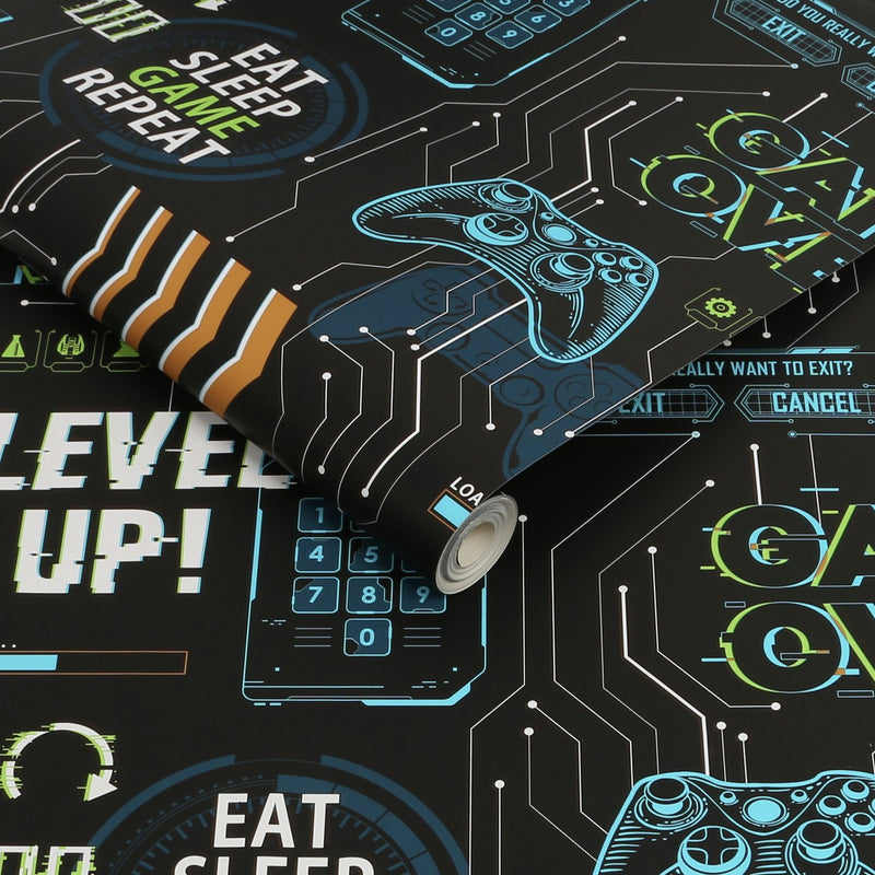 Fresco Game Over Black wallpaper 52cm x 10m roll - British product
