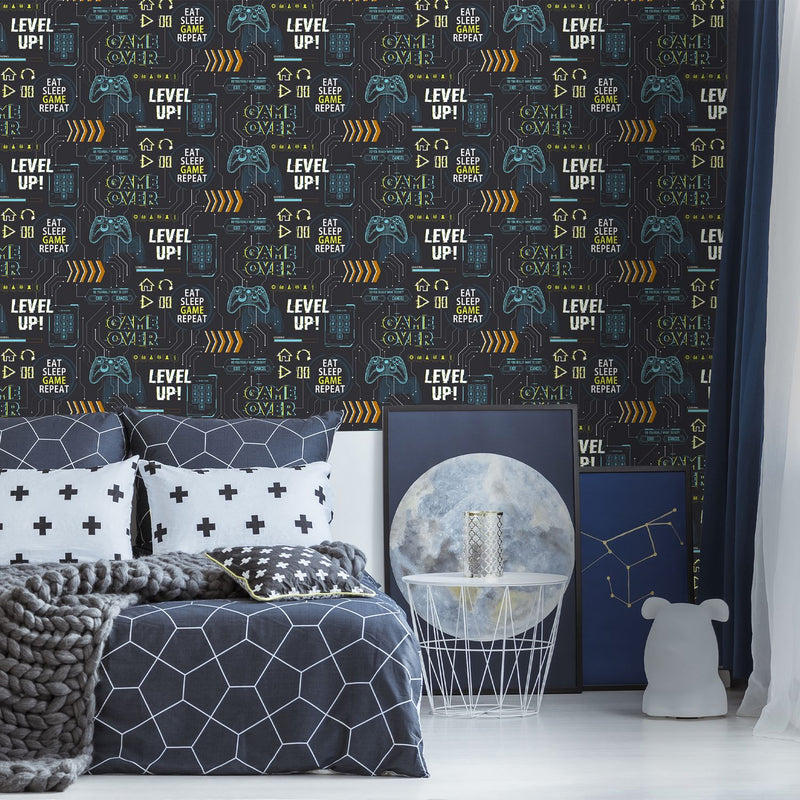 Fresco Game Over Black wallpaper 52cm x 10m roll - British product