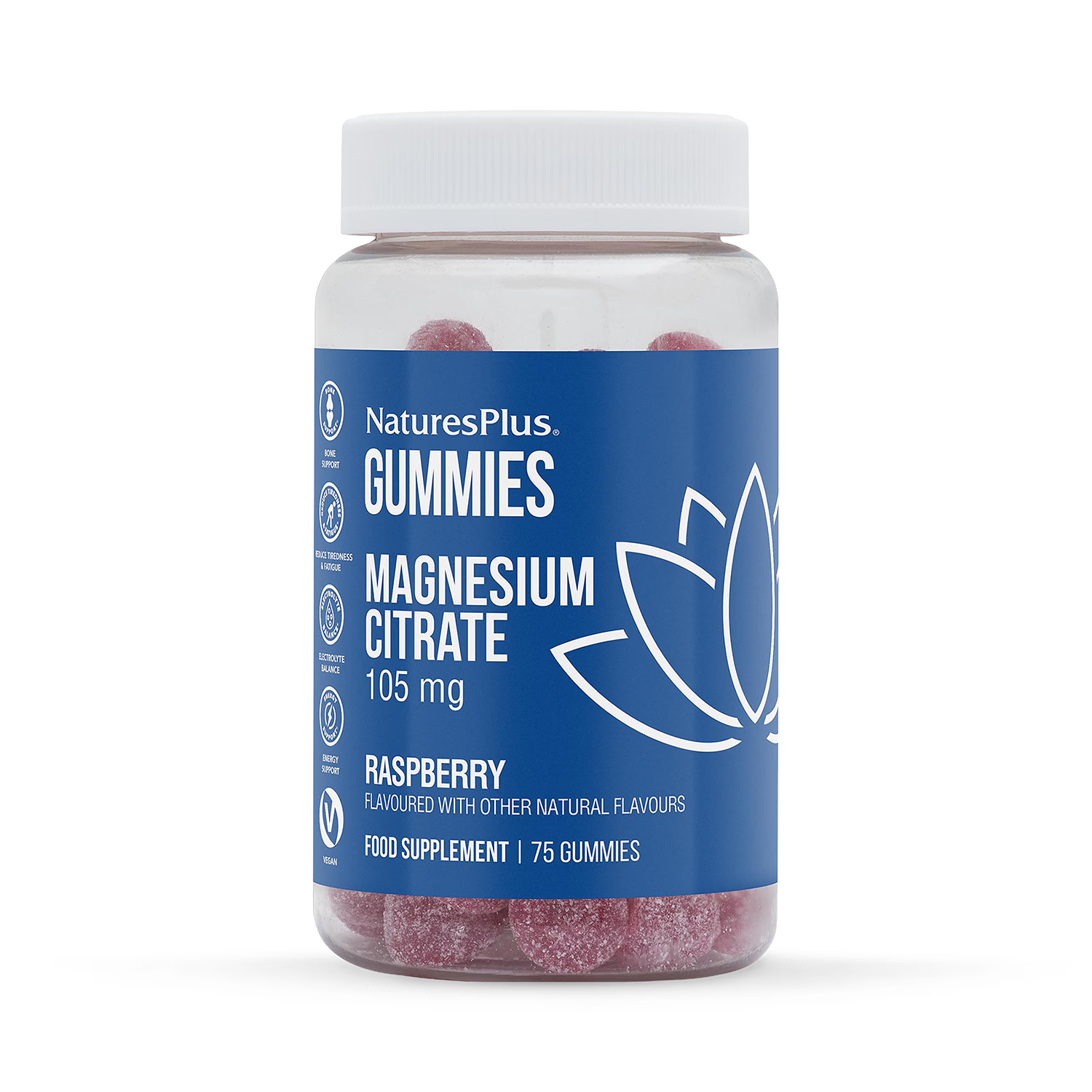 NaturesPlus Magnesium Citrate Gummies Raspberry 75 gummies, imported from the UK