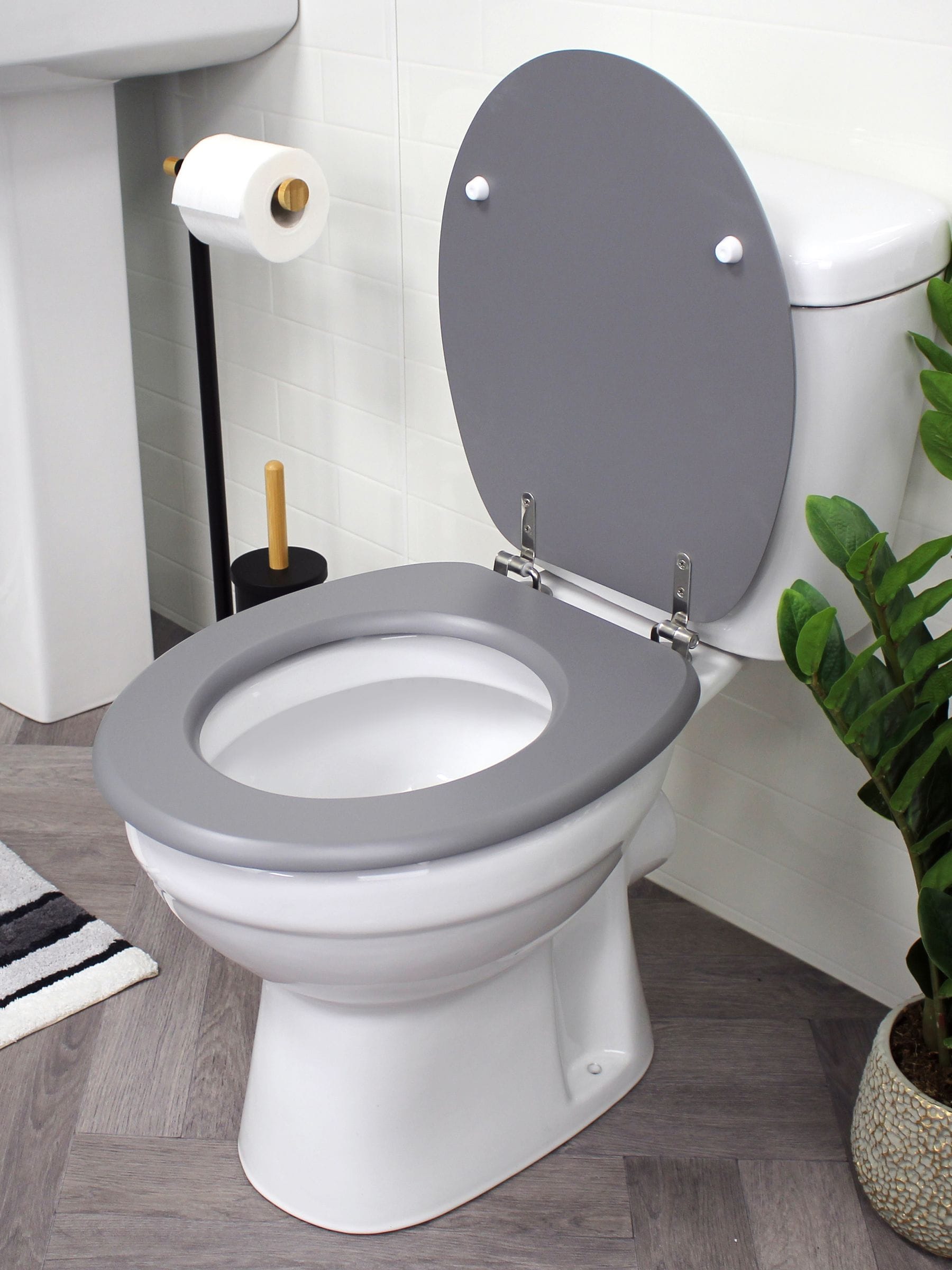 Showerdrape Grey Oxford wooden toilet seat, UK version