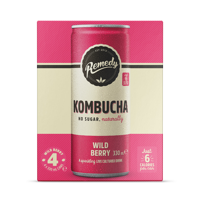 Holland & Barrett Remedy Wild Berry Sparkling Kombucha 4x 330ml- Buy online at McGrocer