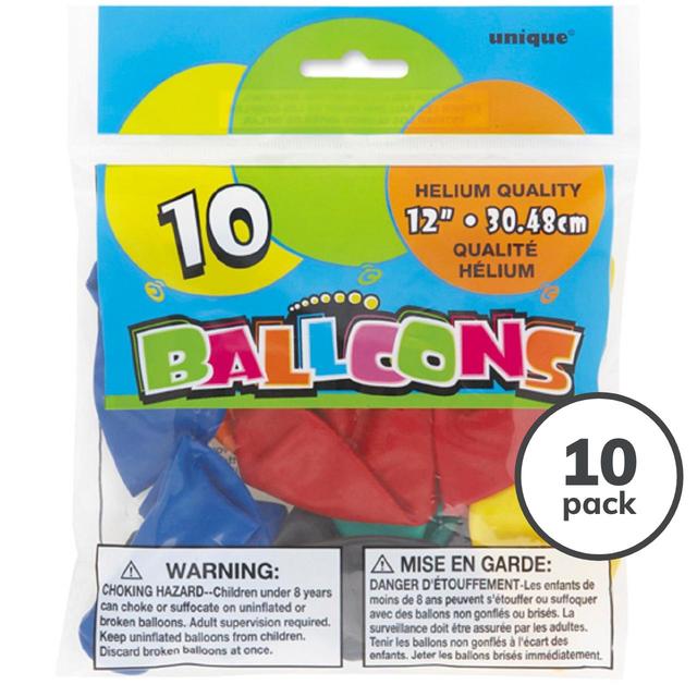 Multicoloured 30cm Latex Party Balloons   10 per pack