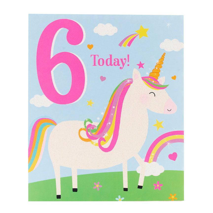 George Home Sparkly Unicorn Age 6 Birthday Card General Household ASDA   