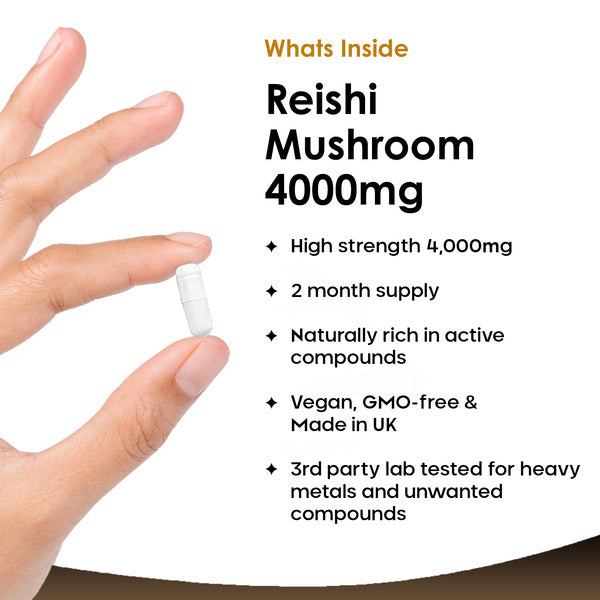 New Leaf Reishi Mushroom Capsules 4000mg 120 capsules, imported from the UK