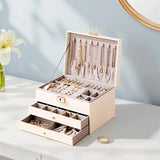 Livingandhome white PU leather jewellery box 23x17x13.5cm, imported from the UK