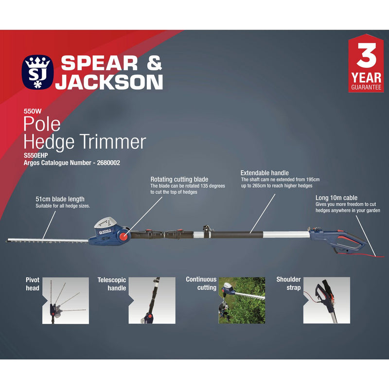 Spear & Jackson corded pole hedge trimmer 45cm (British brand)