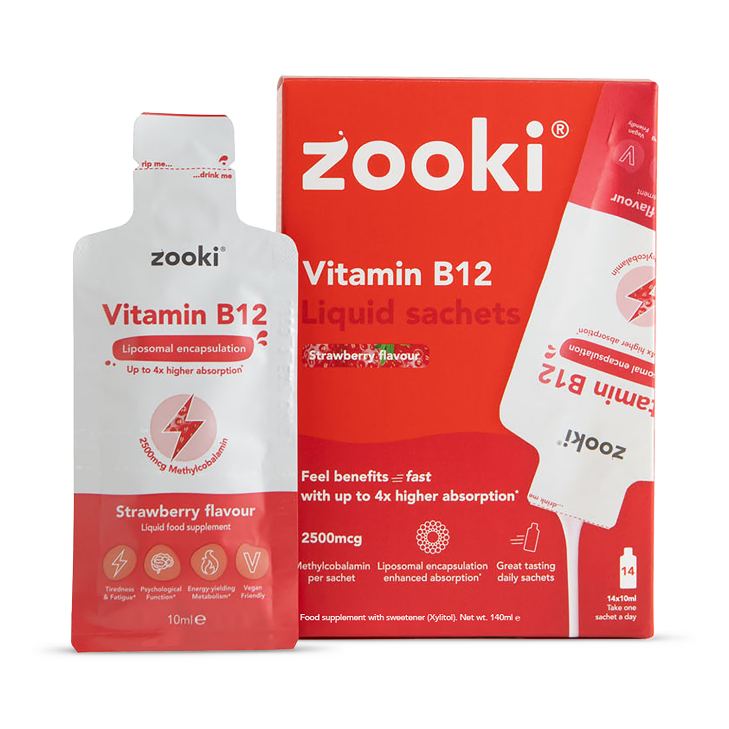 Zooki liposomal vitamin B12 strawberry sachets 14 pack - British product
