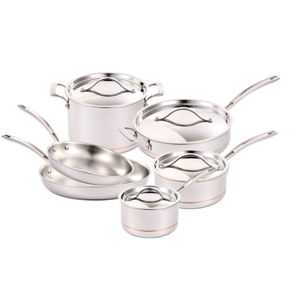 Kirkland Signature 10-piece stainless steel cookware set, imported from the UK