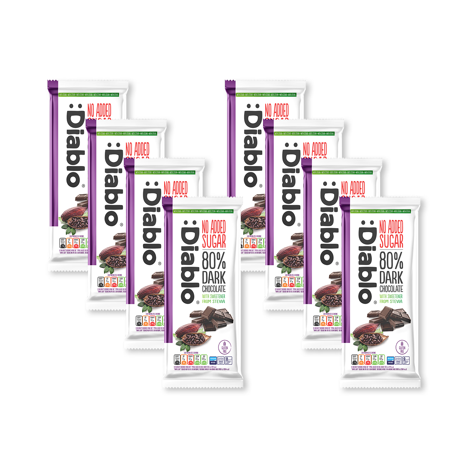 Diablo 80% dark chocolate 75g pack of 8, imported from the UK