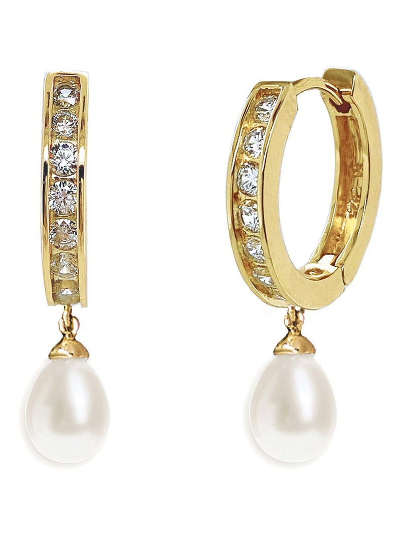 Crystal and Pearl Hoop Earrings with 3.2cm Drop and Hinged Fastening