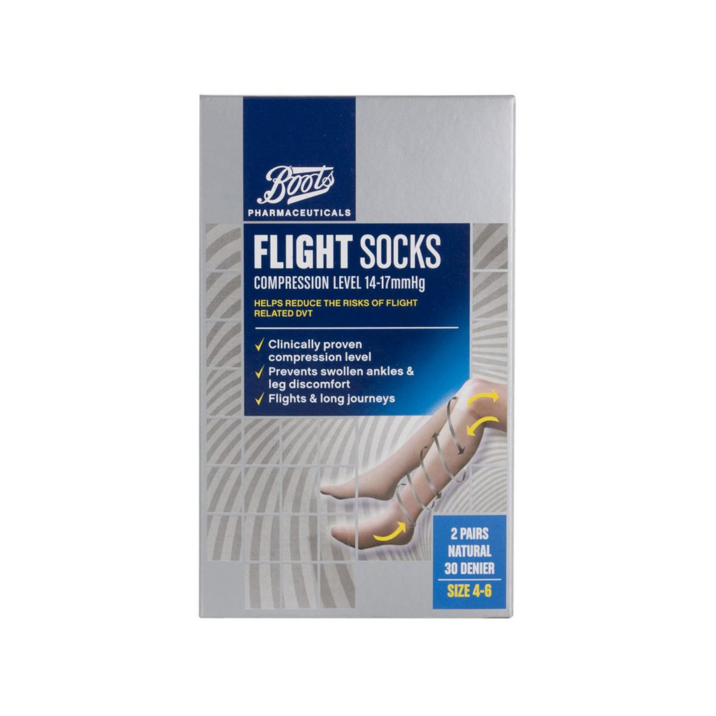 Boots Knee Highs Flight Socks 14-17mmHg Natural Size 4-6 (2 Pairs)