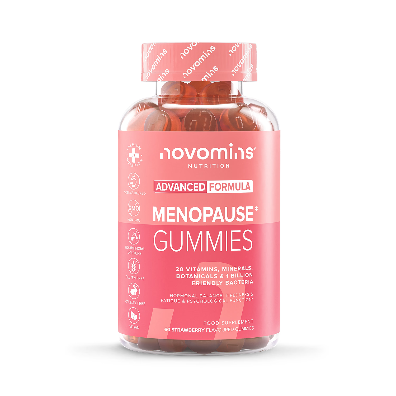 Novomins menopause strawberry gummies 60 count - British product