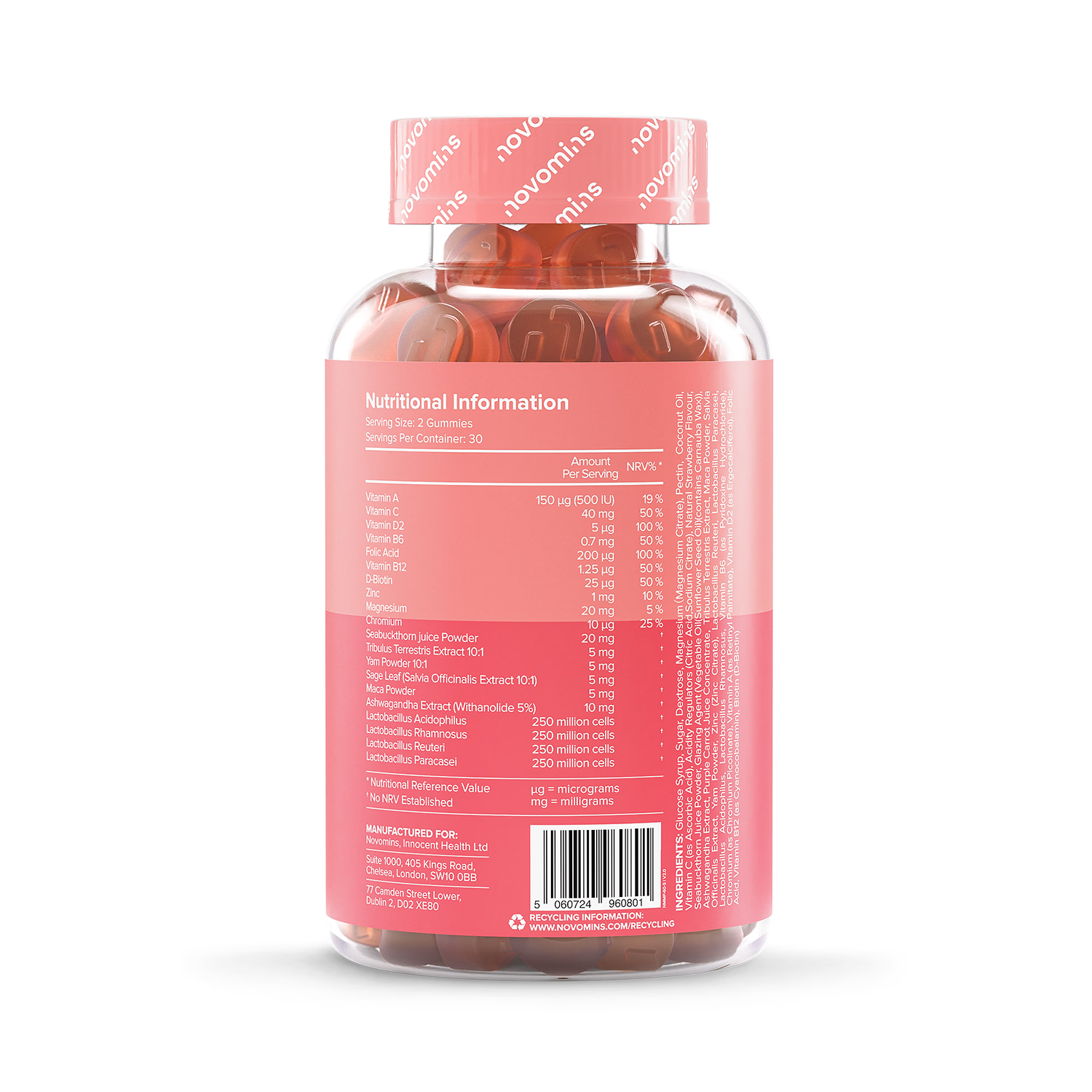 Novomins menopause strawberry gummies 60 count - British product