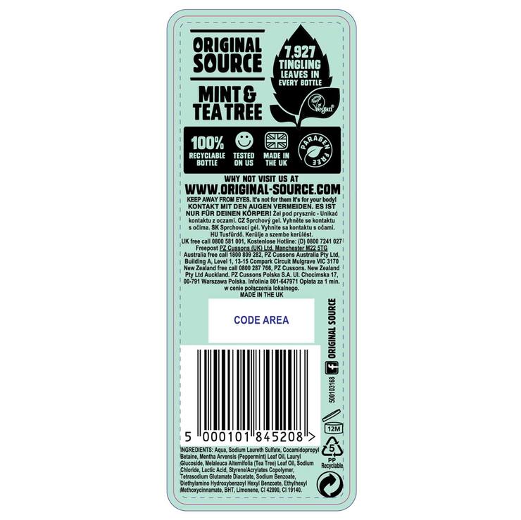 Original Source Mint and Tea Tree Shower Gel 6x250ml (British brand)