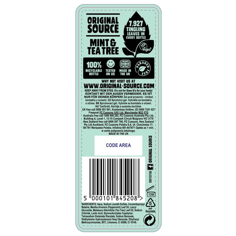 Original Source Mint and Tea Tree Shower Gel 6x250ml (British brand)