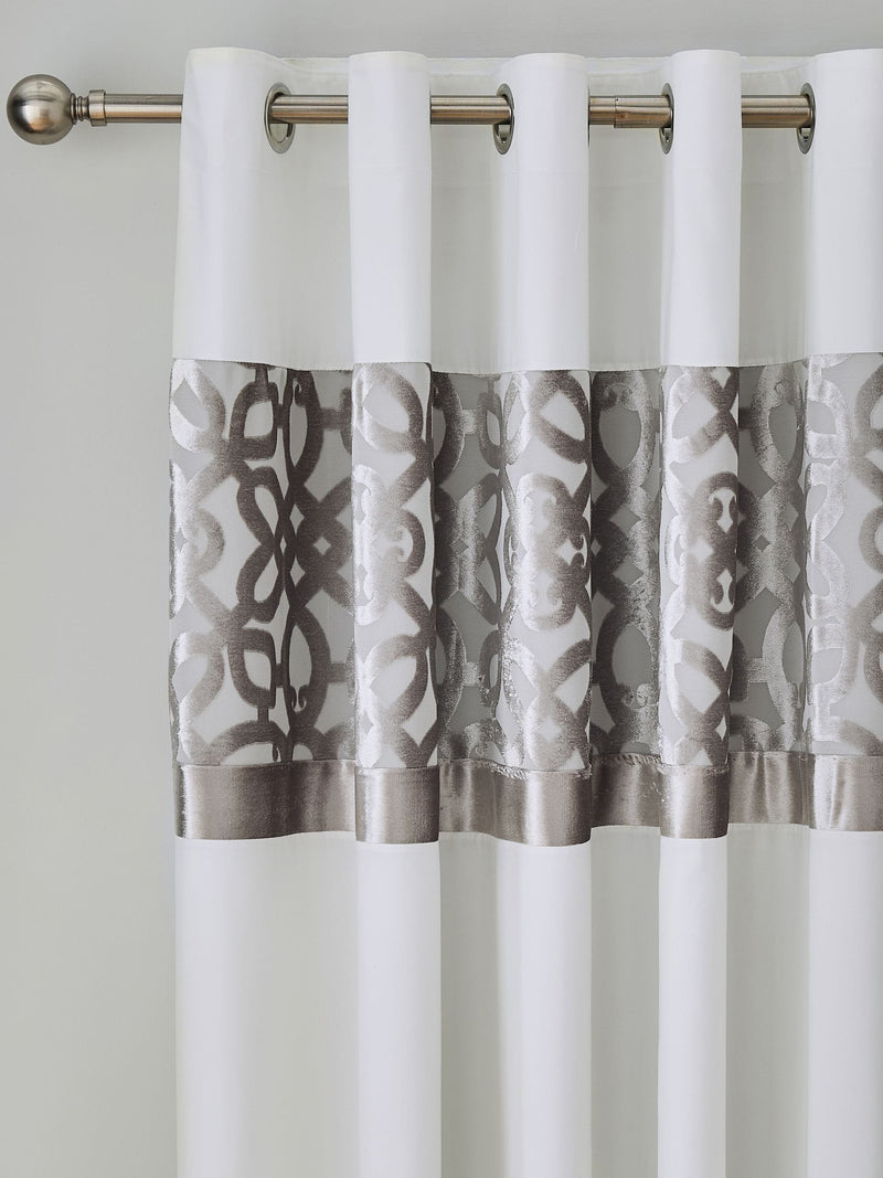 Catherine Lansfield natural lattice cut velvet curtains 167x182cm, imported from the UK