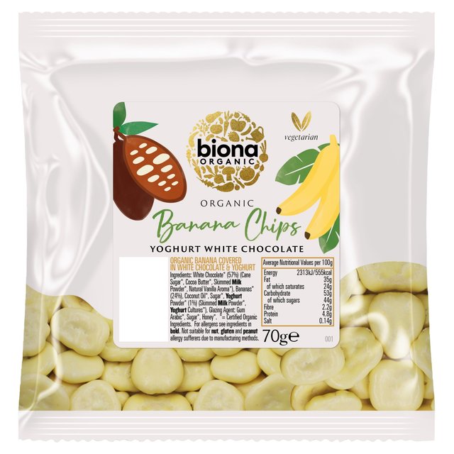 Biona Organic Banana Chips Yoghurt White Chocolate   70g