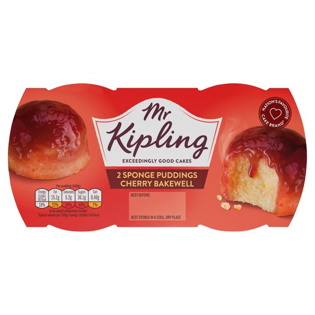 Mr Kipling Cherry Bakewell Sponge Puddings   2 per pack