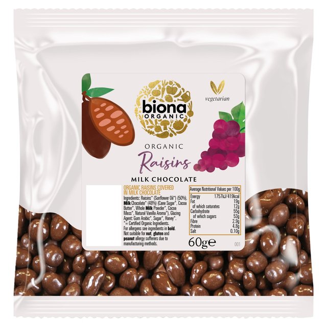 Biona Organic Raisins Milk Chocolate   60g