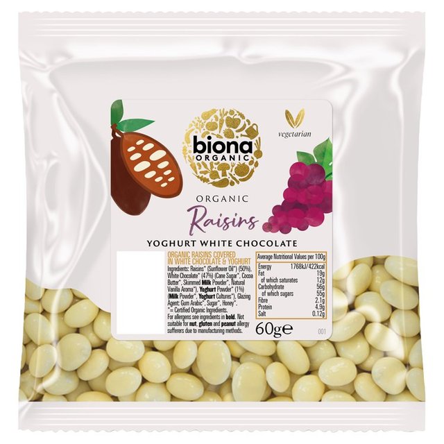 Biona Organic Raisins Yoghurt White Chocolate   60g