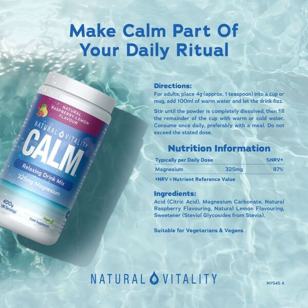 Natural Vitality magnesium drink mix raspberry lemon 400g, UK version