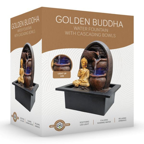 Wellbeing Golden Buddha Water Fountain with Cascading Bowls