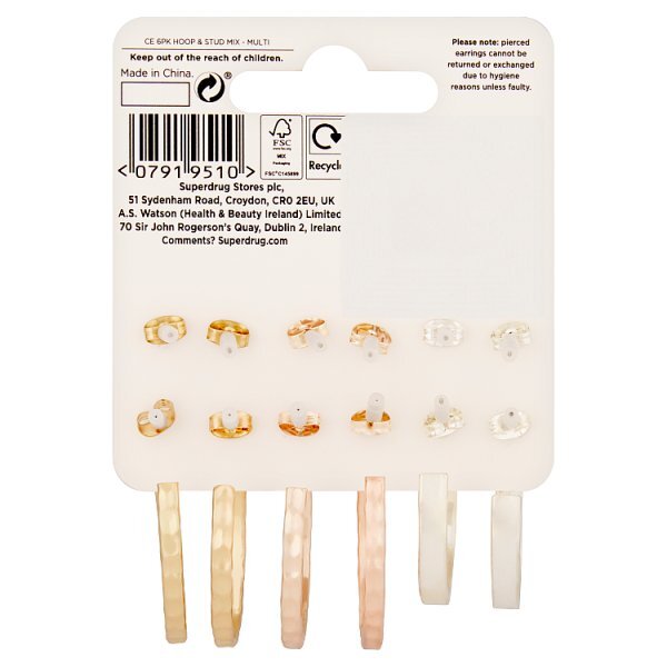 Superdrug Multi-coloured 6 Pack  Hoop & Stud Mix