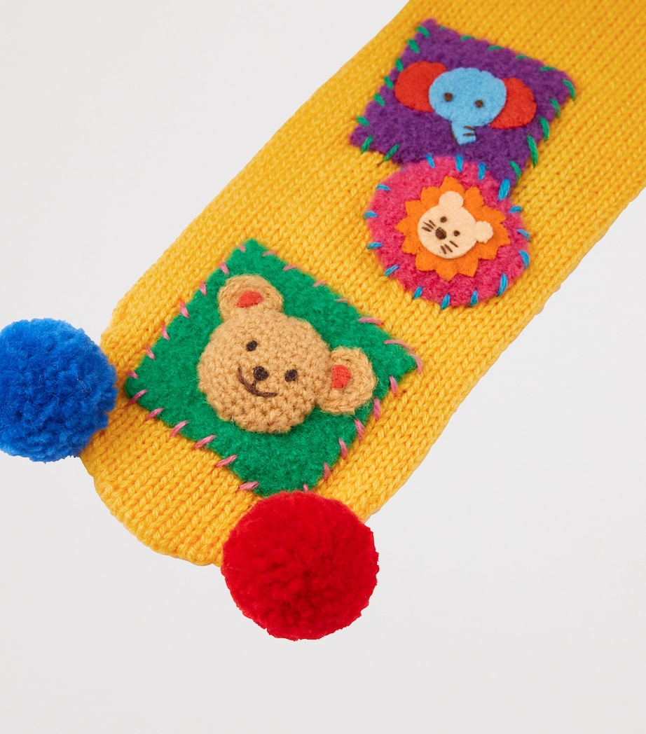Miki House winter wool-blend pom-pom scarf, imported from the UK