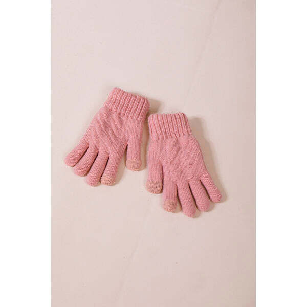 SVNX touchscreen cable knit gloves in pink, imported from the UK