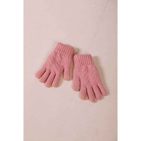 SVNX touchscreen cable knit gloves in pink, imported from the UK