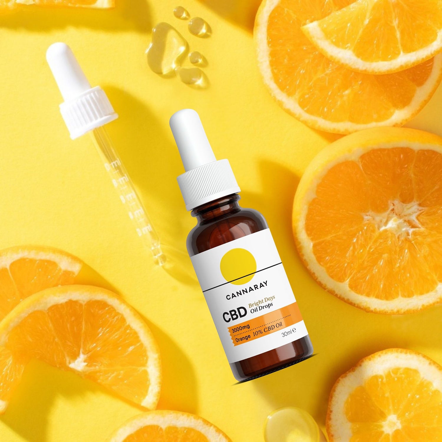 Cannaray Bright Days CBD oil drops orange flavour 30ml, imported from the UK