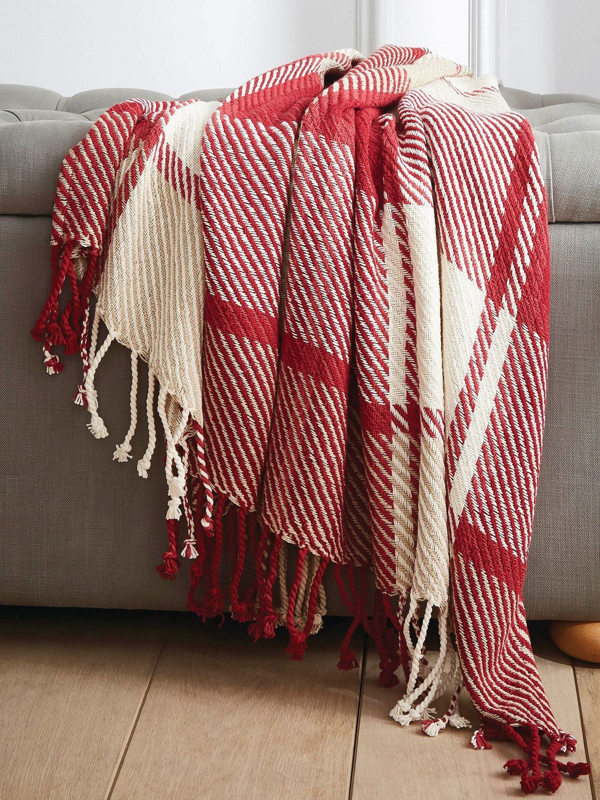 Laura Ashley Cranberry Red Dylan Check Woven Throw