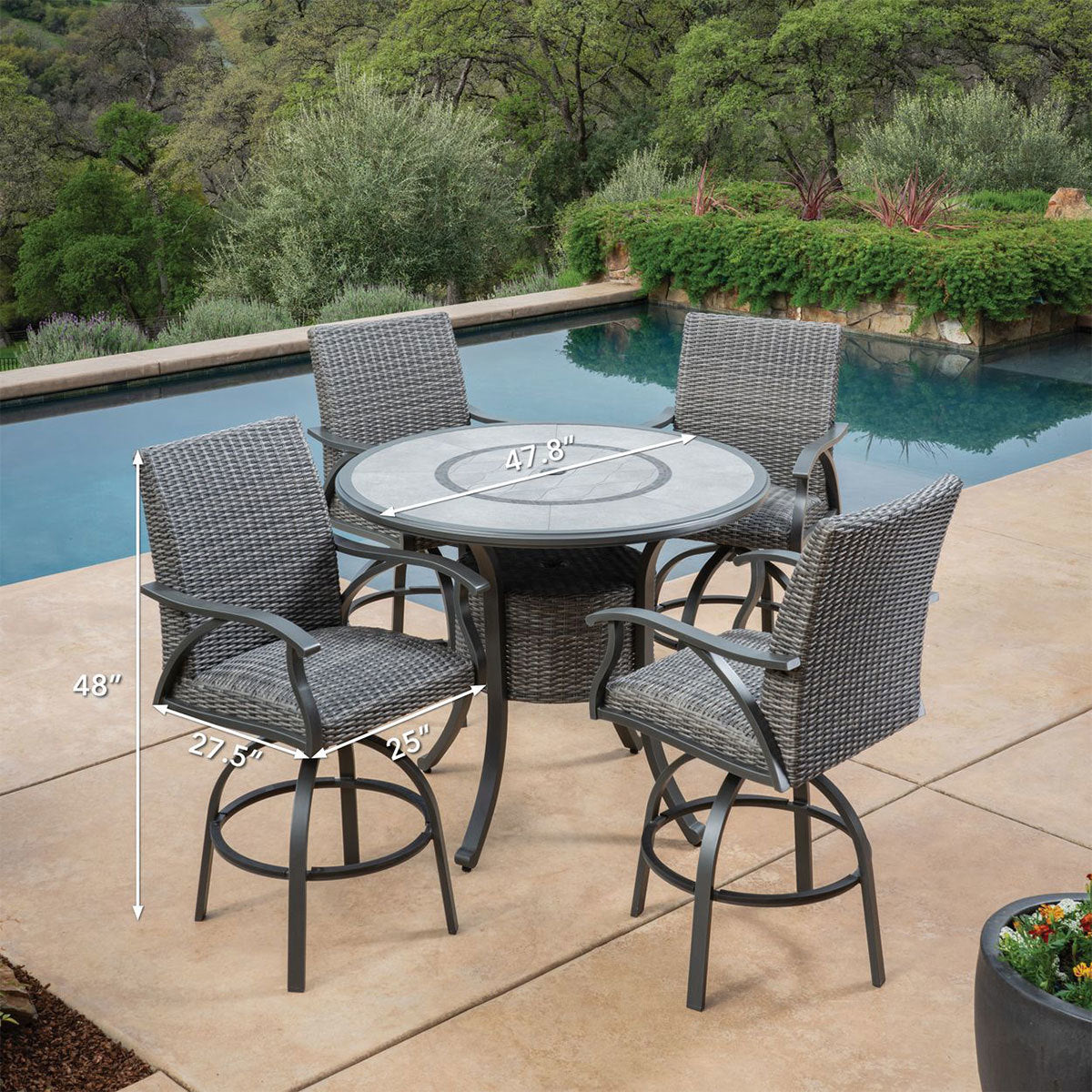 SunVilla Indigo 5 Piece Wicker Bar Height Dining Patio Set + Cover GOODS Costco UK