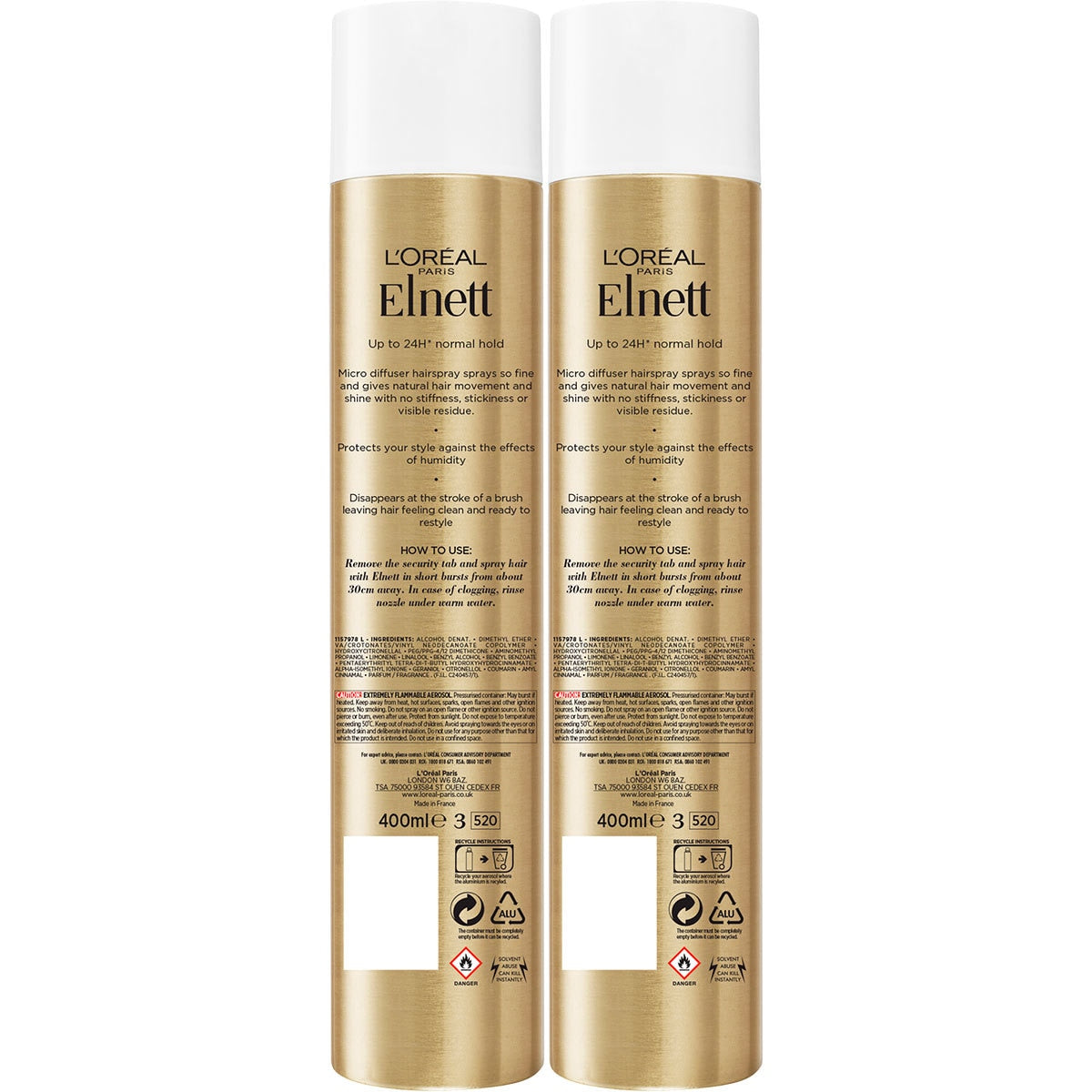 L'Oreal Elnett Hårspray Normal Hold 2 x 400ml, UK versjon