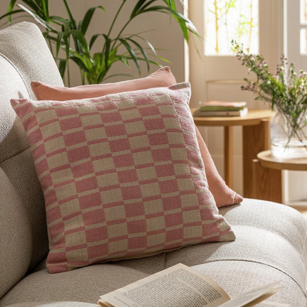 Habitat checker board cushion white and pink 43x43cm - British product