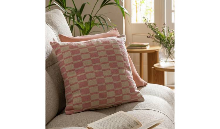 Habitat checker board cushion white and pink 43x43cm - British product