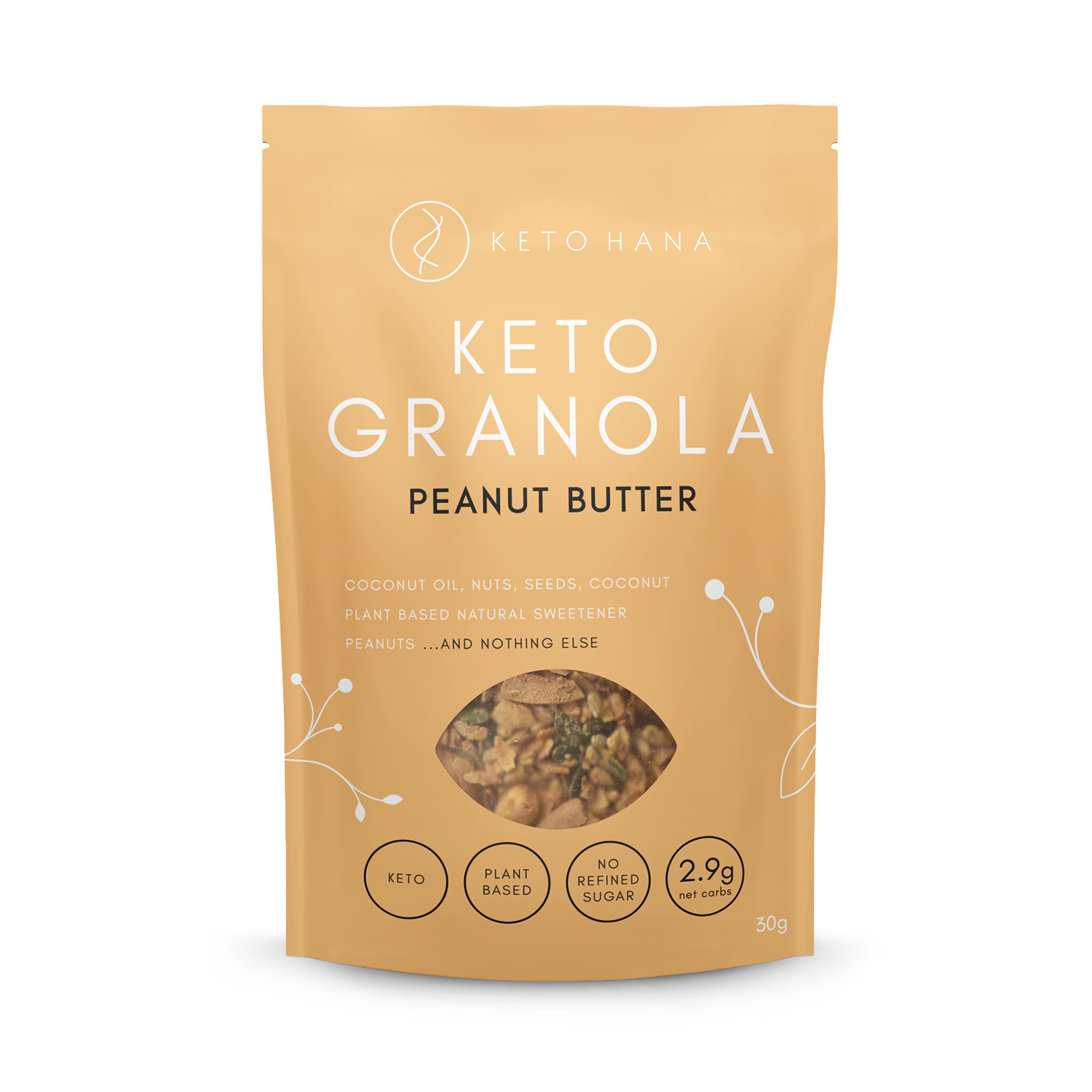 Keto Hana Peanut Butter Granola 30g packet, UK version